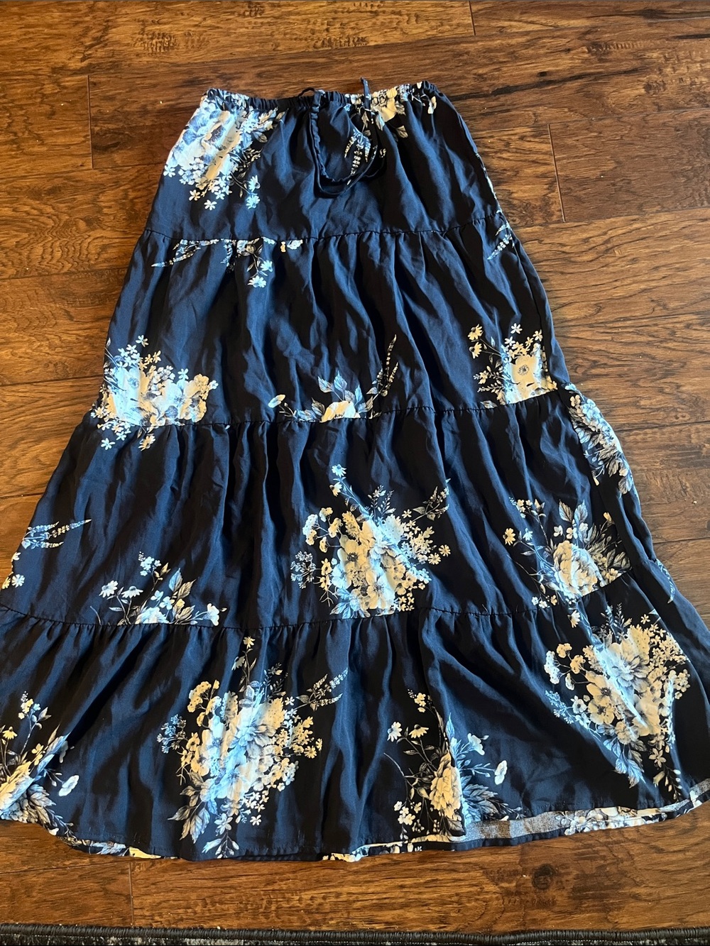 Streetwear Society Navy Blue Floral Tiered Maxi Skirt
